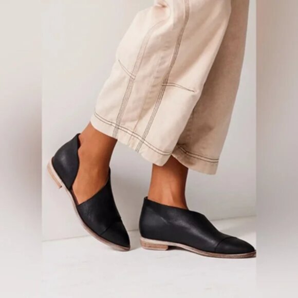 Free People Royale Half D'Orsay Leather Flats Black Women 8 - Picture 1 of 13
